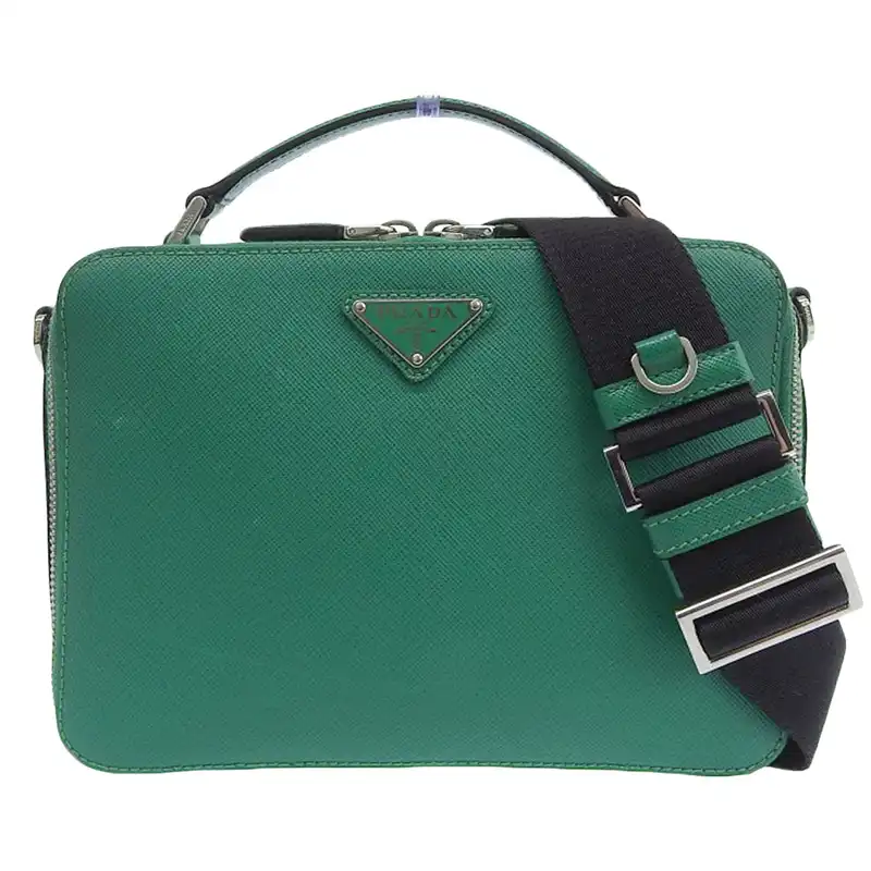 プラダ PRADA ブリック 2WAYバッグ ハンドバッグ ショルダーバッグ サフィアーノ レザー グリーン/ブラック 2VH069 中古 OB2364