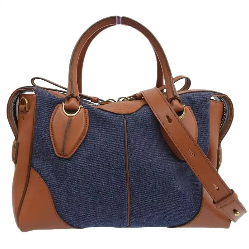 トッズ TOD'S 2WAYバッグ ハンドバッグ ショルダーバッグ デニム/レザー ブルー/ブラウン 中古 OB2368