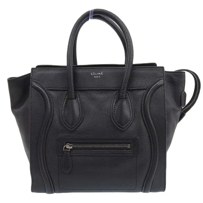 セリーヌ CELINE ラゲージ マイクロ レザー ブラック ハンドバッグ 中古 OB2373