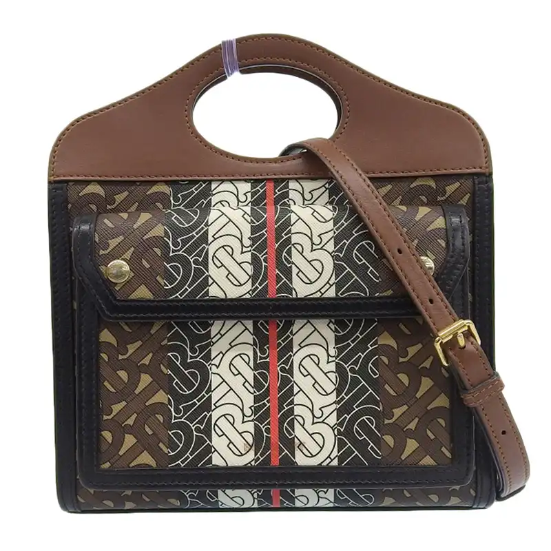 バーバリー BURBERRY ポケットバッグ 2WAYバッグ ハンドバッグ ショルダーバッグ PVC レザー ブラウン系 8019365 中古 OB2376