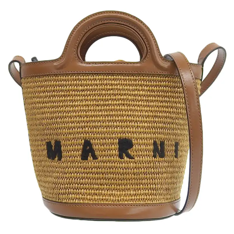 http://マルニ%20MARNI%20トロピカリア%202WAYバッグ%20ハンドバッグ%20ショルダーバッグ%20ラフィア%20レザー%20ブラウン%20中古%20OB2377