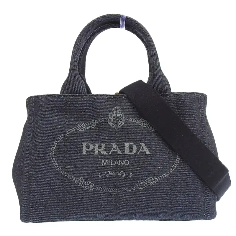 http://プラダ%20PRADA%20カナパ%202WAYバッグ%20ハンドバッグ%20ショルダーバッグ%20デニム%20ブラック%201BG439%20中古%20OB2379