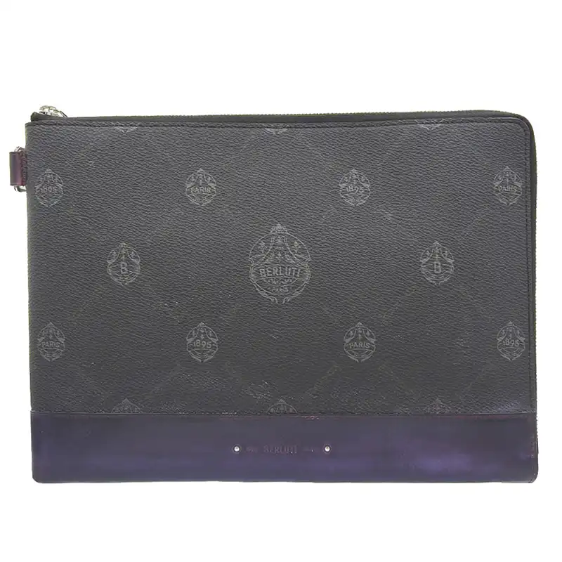 ベルルッティ BERLUTI クラッチバッグ レザー ブラック/パープル 中古 OB2380