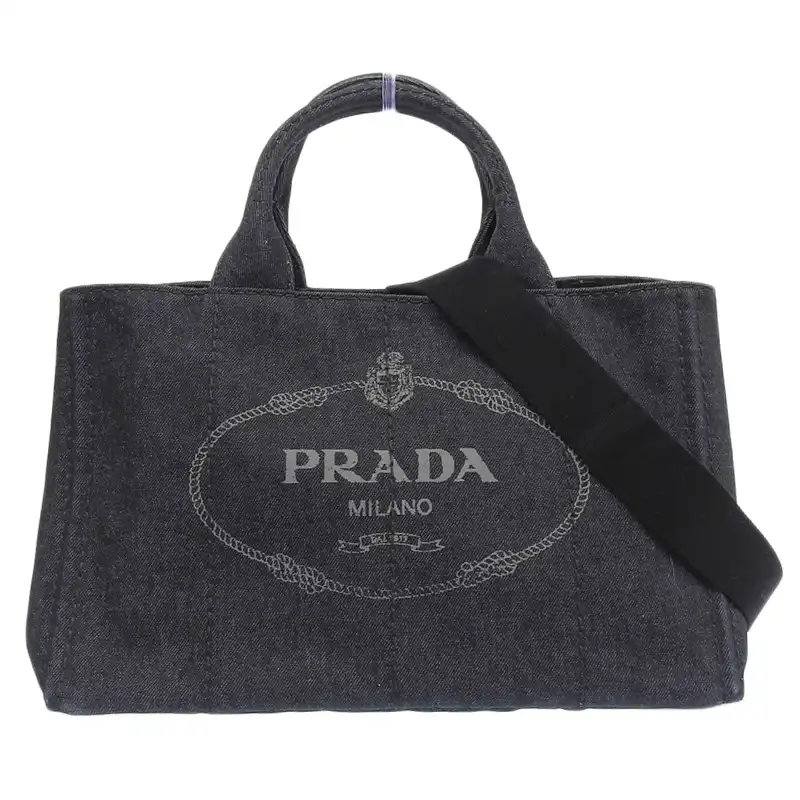 プラダ PRADA カナパ 2WAYバッグ ハンドバッグ ショルダーバッグ デニム ブラック 1BG642 中古 OB2382