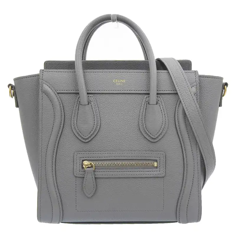 セリーヌ CELINE ラゲージ ナノショッパー 2WAYバッグ ハンドバッグ ショルダーバッグ レザー グレー 中古 OB2389