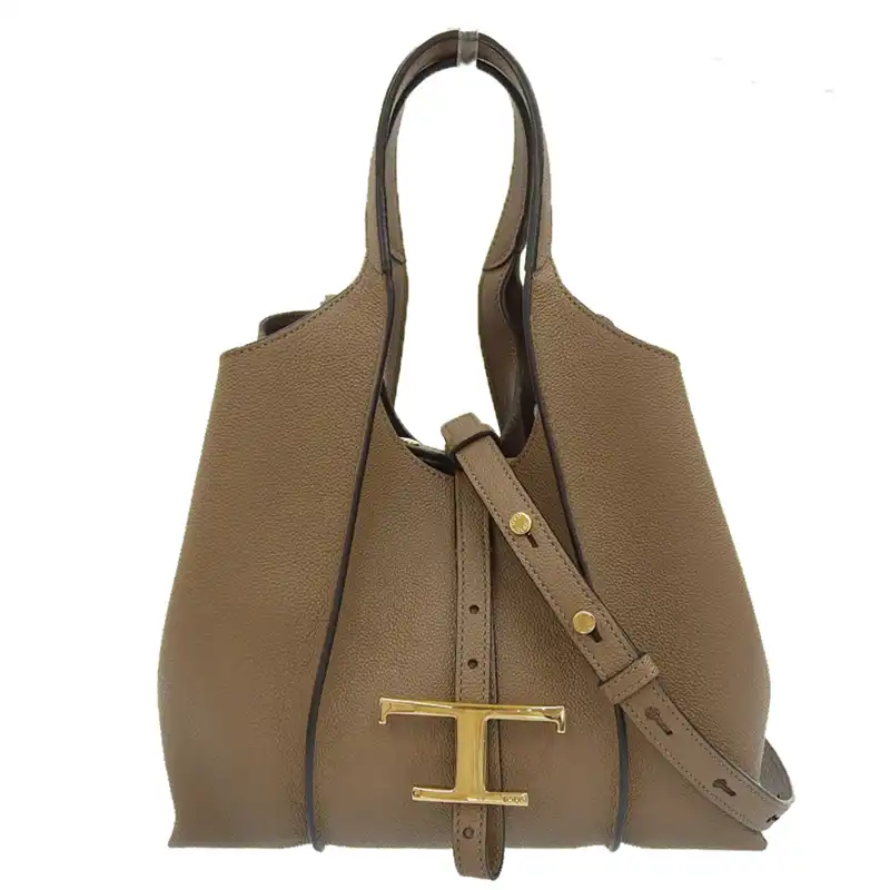 トッズ TOD'S Tタイムレス ショッピングバッグミニ 2WAYバッグ ハンドバッグ レザー ブラウン XBWTSBA9100 中古 OB2390