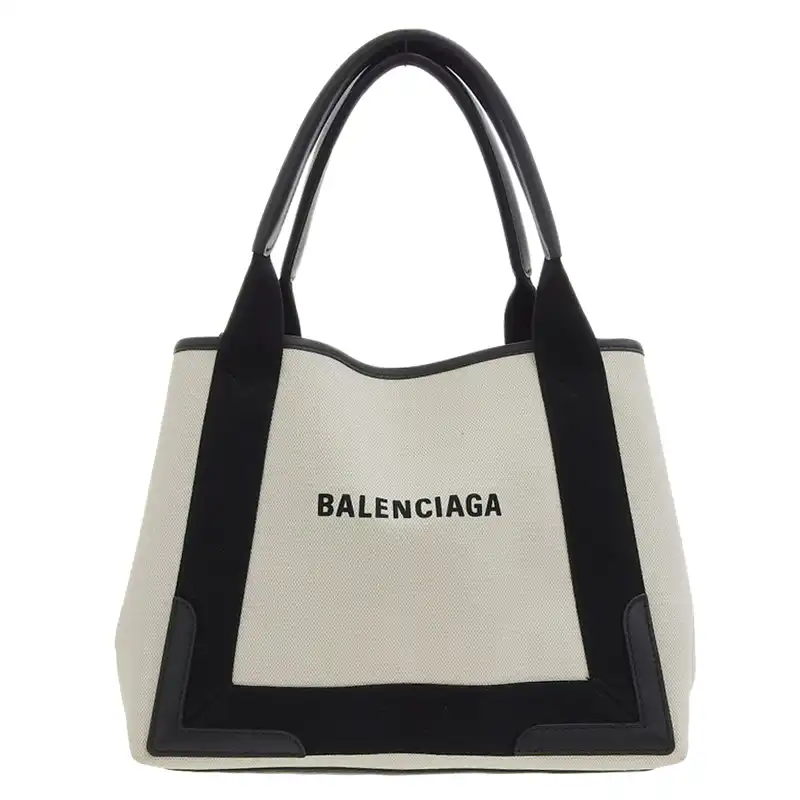 http://バレンシアガ%20BALENCIAGA%20ネイビーカバスS%20ハンドバッグ%20キャンバス/レザー%20ホワイト/ブラック%20339933%20中古%20OB2393