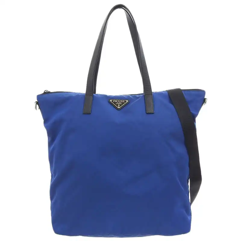 プラダ PRADA 2WAYバッグ トートバッグ ショルダーバッグ ナイロン/レザー ブルー/ブラック BR4696 中古 OB2395