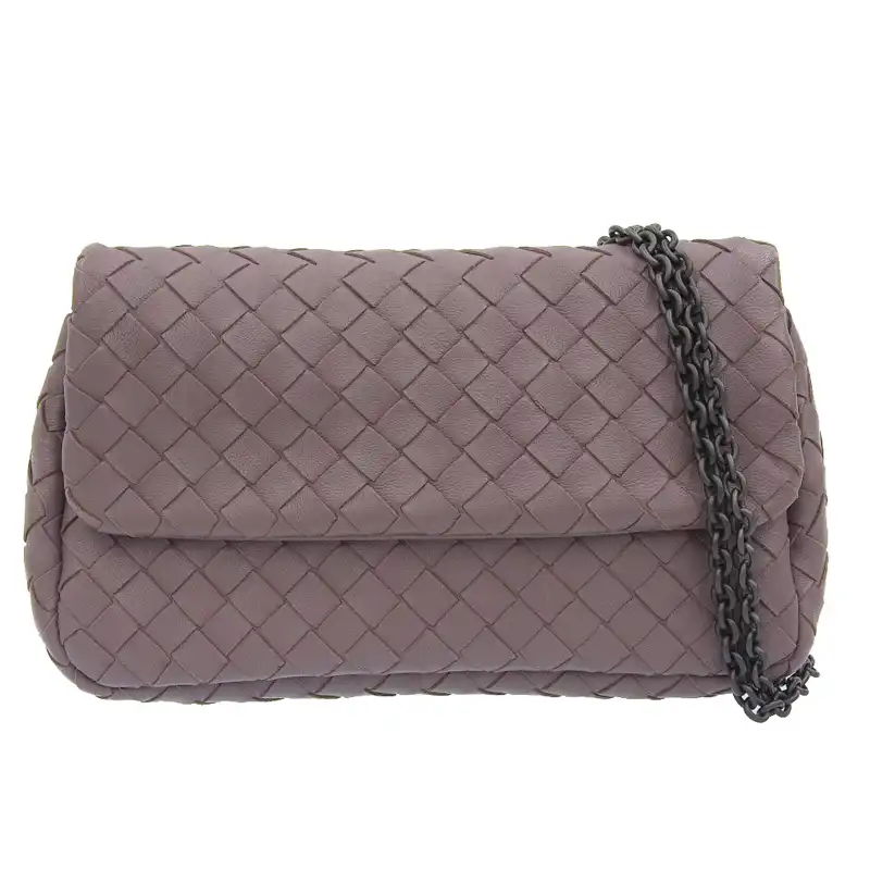 ボッテガヴェネタ BOTTEGA VENETA イントレチャート ショルダーバッグ レザー パープル 中古 OB2396