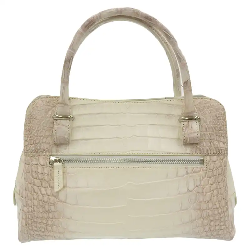 クレッシェンド CRESCEND ハンドバッグ ヒマラヤクロコダイル ホワイト 美品 OB2397