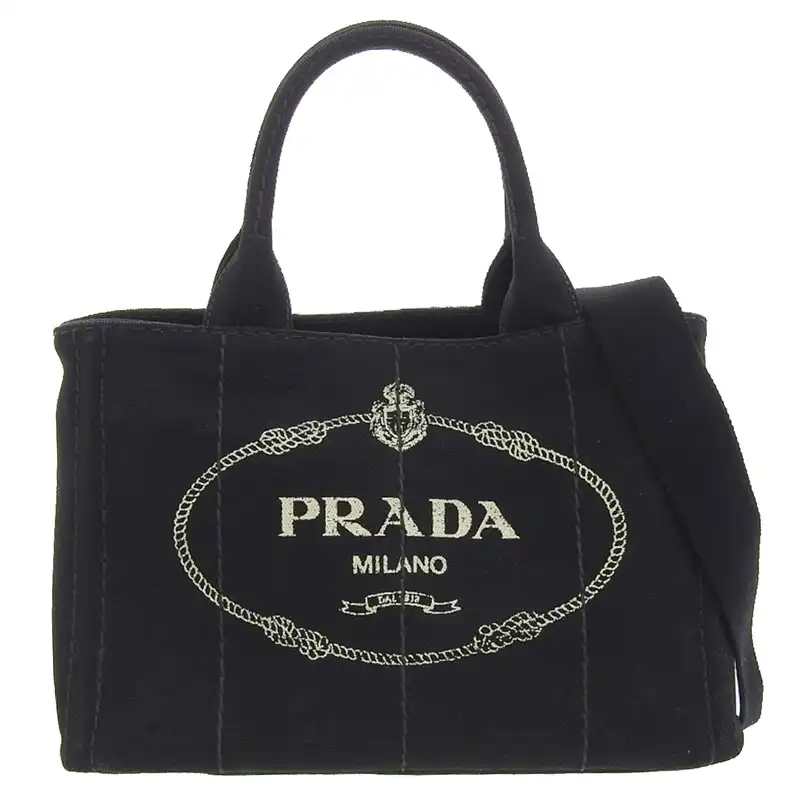 プラダ PRADA カナパ 2WAYバッグ ハンドバッグ ショルダーバッグ キャンバス ブラック 1BG439 中古 OB2399