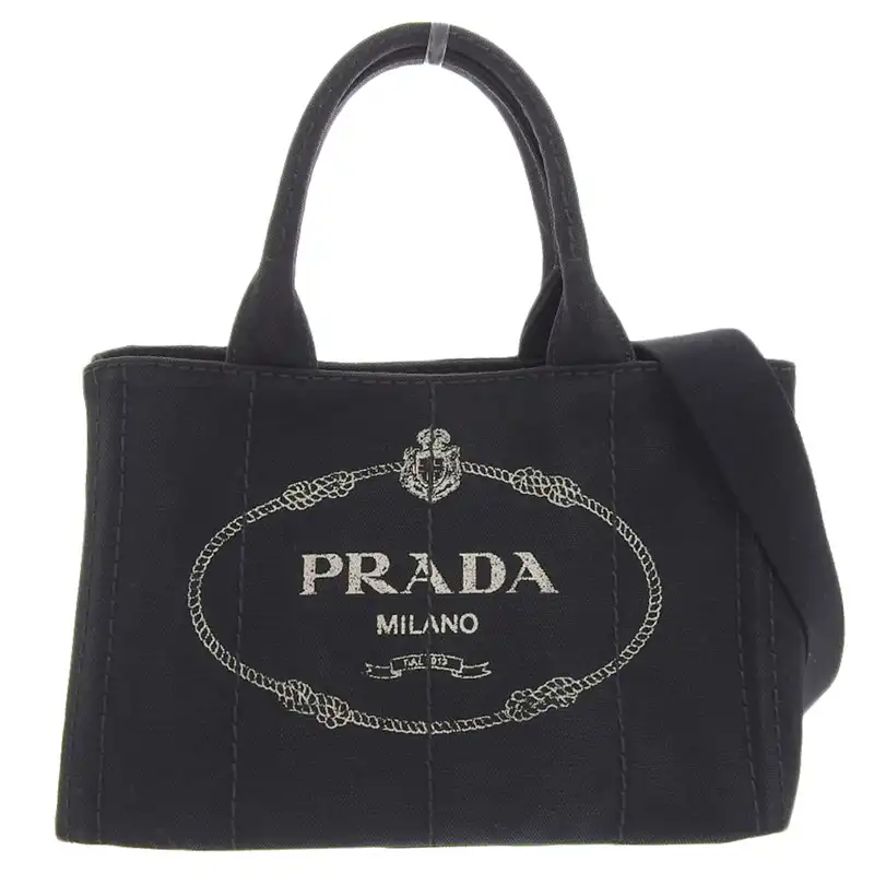 プラダ PRADA カナパ 2WAYバッグ ハンドバッグ ショルダーバッグ キャンバス ブラック 1BG439 中古 OB2400
