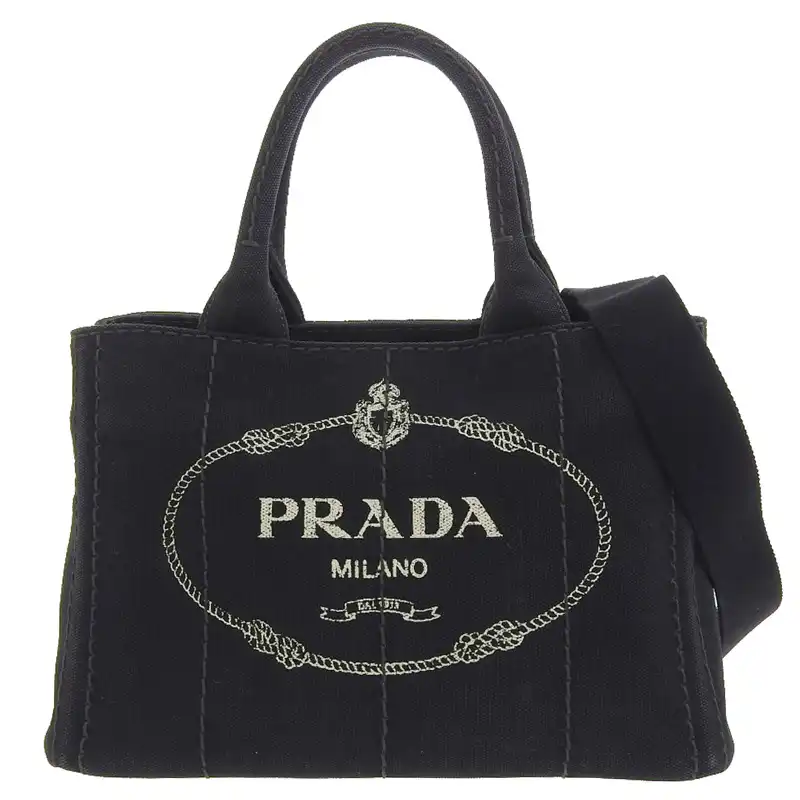 プラダ PRADA カナパ 2WAYバッグ ハンドバッグ ショルダーバッグ キャンバス ブラック 1BG439 中古 OB2401