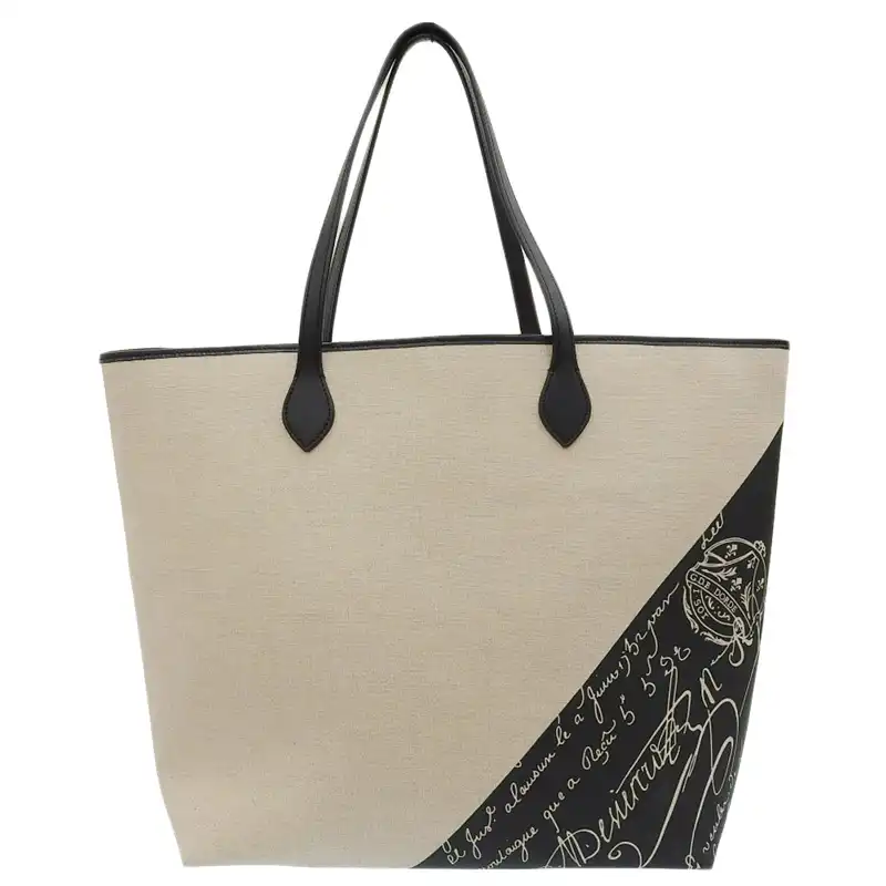 ベルルッティ BERLUTI トートバッグ キャンバス/レザー ホワイト/ブラック 中古 OB2402