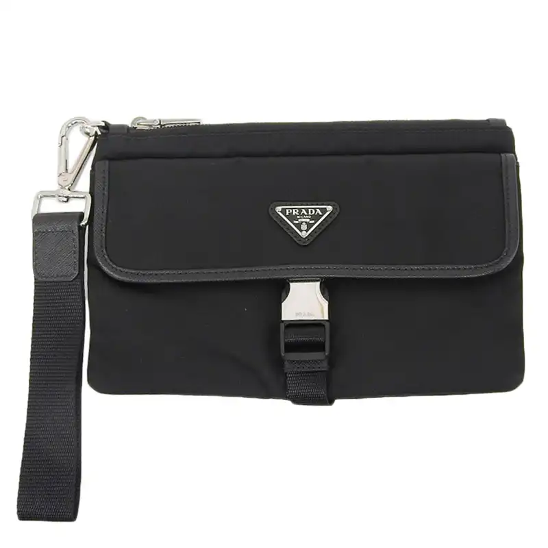 プラダ PRADA クラッチバッグ ナイロン/レザー ブラック 中古 OB2410
