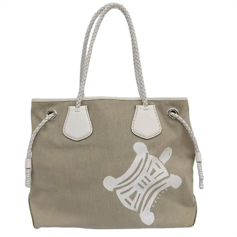 セリーヌ CELINE トートバッグ キャンバス/レザー ベージュ/ホワイト 中古 OB2412