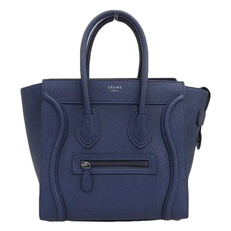 セリーヌ CELINE ラゲージ マイクロショッパー ハンドバッグ レザー ブルー 中古 OB2413
