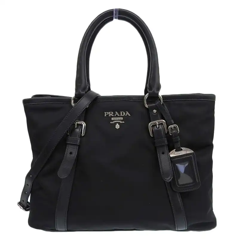 プラダ PRADA 2WAYバッグ ハンドバッグ ショルダーバッグ ナイロン レザー ブラック 1BA832 中古 OB2420