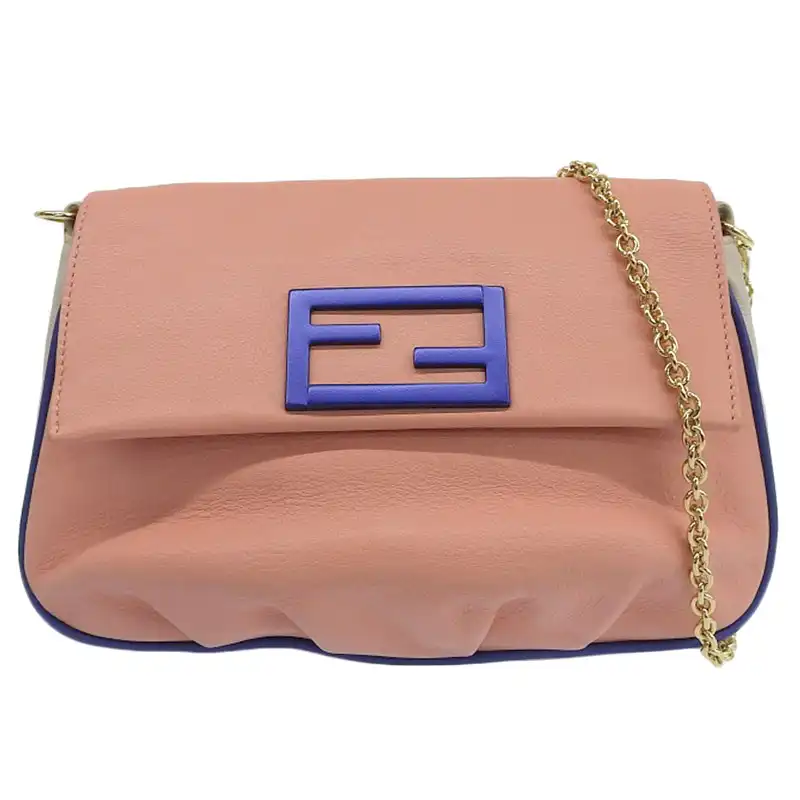 フェンディ FENDI 2WAYバッグ チェーンショルダー クラッチバッグ レザー ピンク ブルー グレージュ 中古 OB2424
