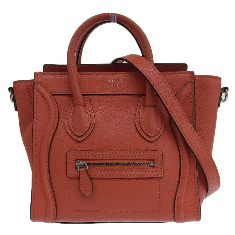 セリーヌ CELINE ラゲージ ナノショッパー 2WAYバッグ ハンドバッグ ショルダーバッグ レザー レッド 中古 OB2425
