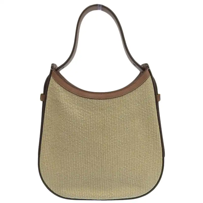 トッズ TOD'S オーボエ ショルダーバッグ ワンショルダー ナイロン コットン リネン レザー ベージュ ブラウン 中古 OB2428