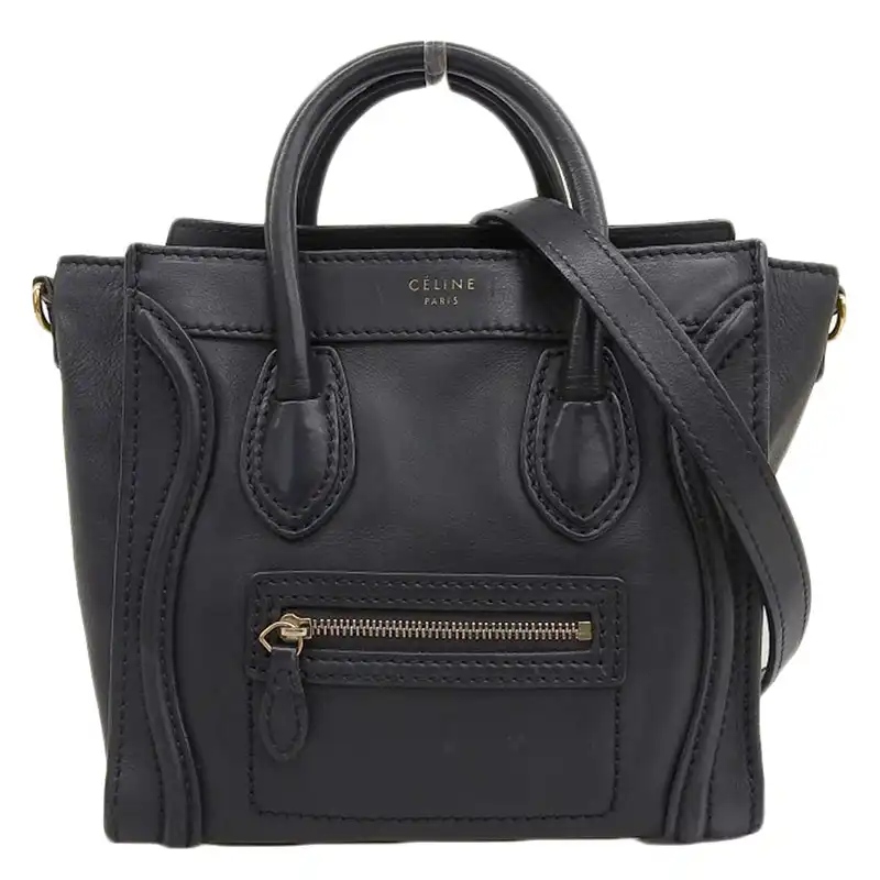 セリーヌ CELINE ラゲージ ナノショッパー 2WAYバッグ ハンドバッグ ショルダーバッグ レザー ブラック 中古 OB2432
