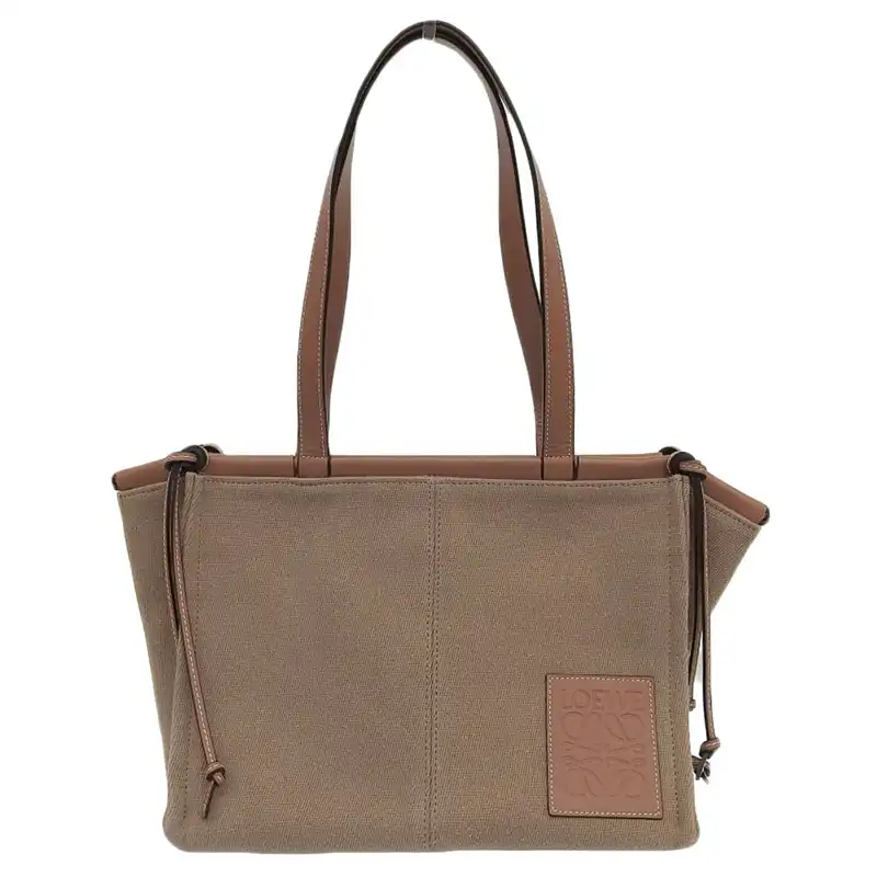 ロエベ LOEWE クッショントート トートバッグ キャンバス/レザー ブラウン 中古 OB2433