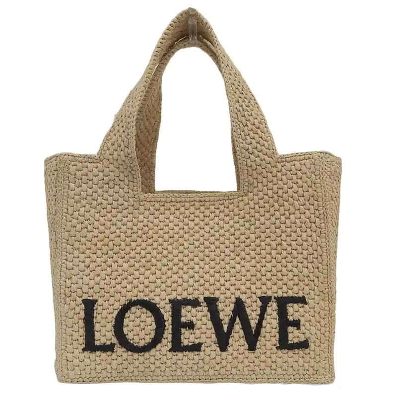 ロエベ LOEWE フォントトートスモール ハンドバッグ ラフィア ベージュ 中古 OB2437