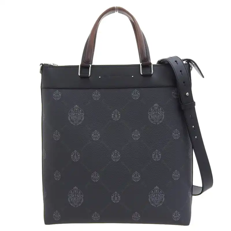 ベルルッティ BERLUTI パッセンジャーバーティカル 2WAYバッグ トート ショルダーバッグ PVC/レザー ブラック/ブラウン 中古 OB2456