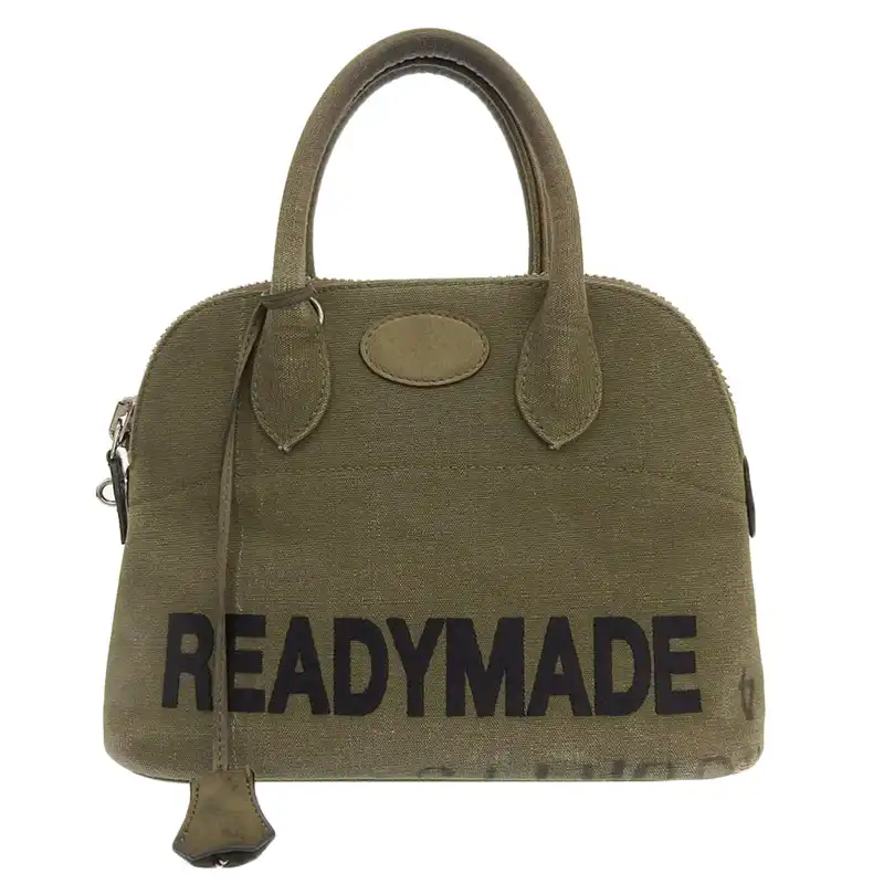 レディメイド READYMADE デイリーバッグ ナノ ハンドバッグ キャンバス カーキ 中古 OB2476