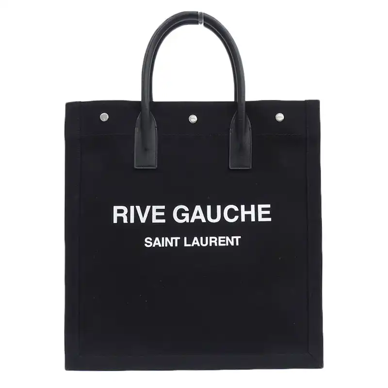 サンローラン SAINT LAURENT リヴゴーシュ トートバッグ キャンバス レザー ブラック 632539 中古 OB2478