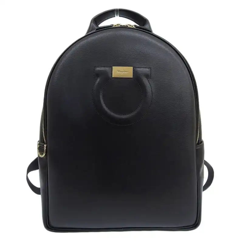 フェラガモ FERRAGAMO ガンチーニ バックパック リュックサック レザー ブラック 中古 OB2479