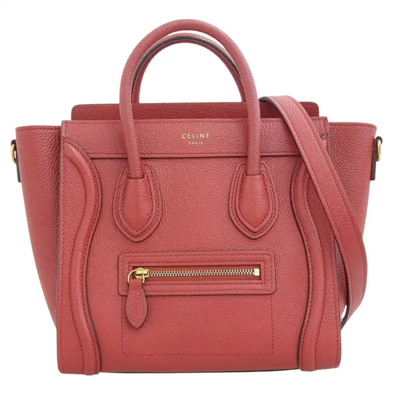 セリーヌ CELINE ラゲージ ナノショッパー 2WAYバッグ ハンドバッグ ショルダーバッグ レザー レッド 中古 OB2487