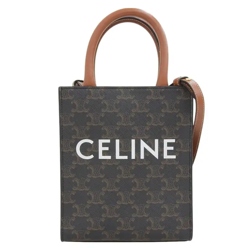 セリーヌ CELINE バーティカルカバミニ 2WAYバッグ ハンドバッグ ショルダーバッグ トリオンフキャンバス レザー タン 中古 OB2492