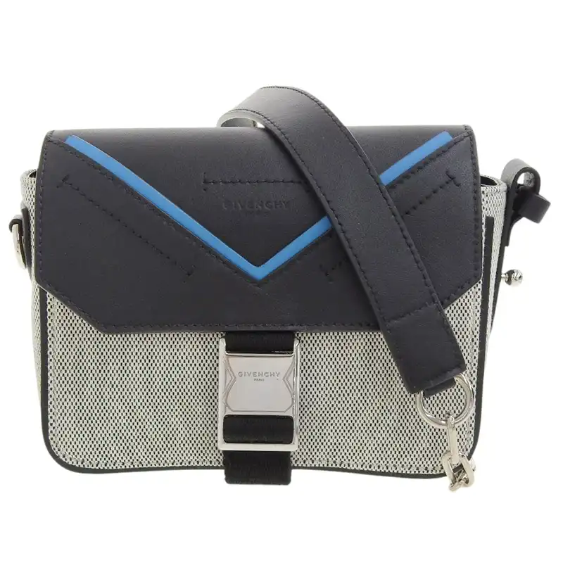 ジバンシー GIVENCHY ショルダーバッグ キャンバス レザー グレー ブラック ブルー 中古 OB2494