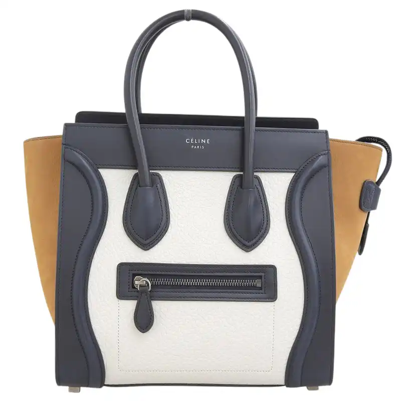 http://セリーヌ%20CELINE%20ラゲージ%20マイクロショッパー%20ハンドバッグ%20レザー%20ホワイト/ブラック/ブラウン%20中古%20OB2497
