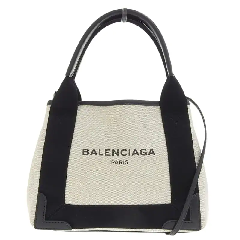 バレンシアガ BALENCIAGA ネイビーカバスXS 2WAYバッグ キャンバス/レザー ホワイト/ブラック 390346 中古 OB2499