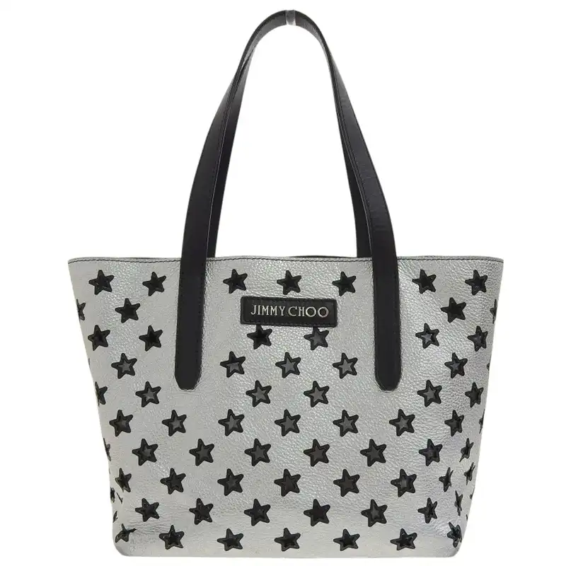 ジミーチュウ JIMMY CHOO ピムリコ トートバッグ スター レザー シルバー ブラック 中古 OB2500