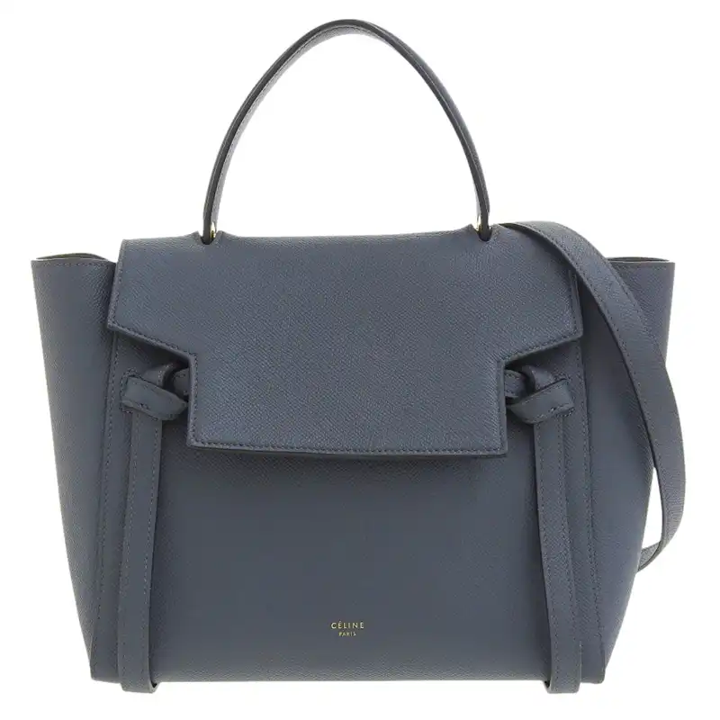 セリーヌ CELINE ベルトバッグ マイクロ 2WAYバッグ ハンドバッグ ショルダーバッグ レザー ブルーグレー 中古 OB2502