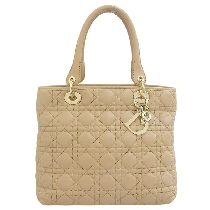 ディオール CHRISTIAN DIOR カナージュ ハンドバッグ レザー ベージュ 中古 OB2521