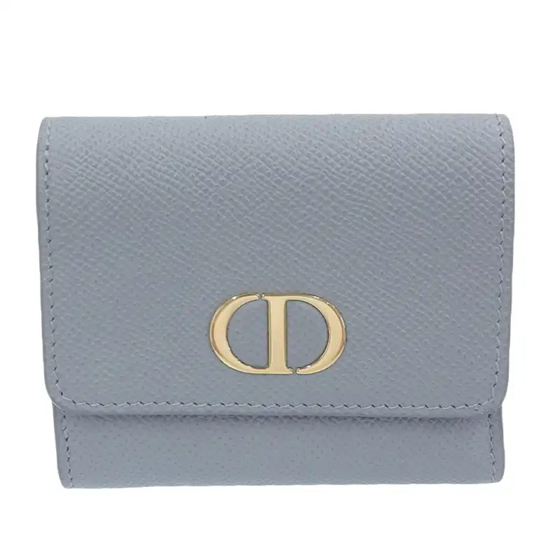 ディオール CHRISTIAN DIOR 30モンテーニュ ロータスウォレット 三つ折り財布 コンパクトウォレット レザー ブルー 中古 OBB0620