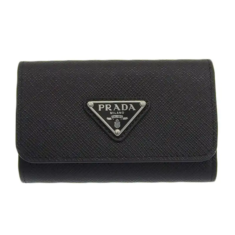 プラダ PRADA トライアングル キーケース 4連 スプリットリング サフィアーノ レザー ブラック 1PG004 中古 OBB0635
