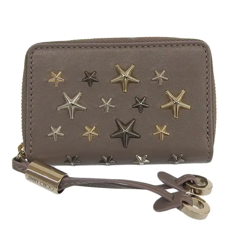 ジミーチュウ JIMMY CHOO コインケース 小銭入れ スタースタッズ レザー グレージュ 中古 OBB0641
