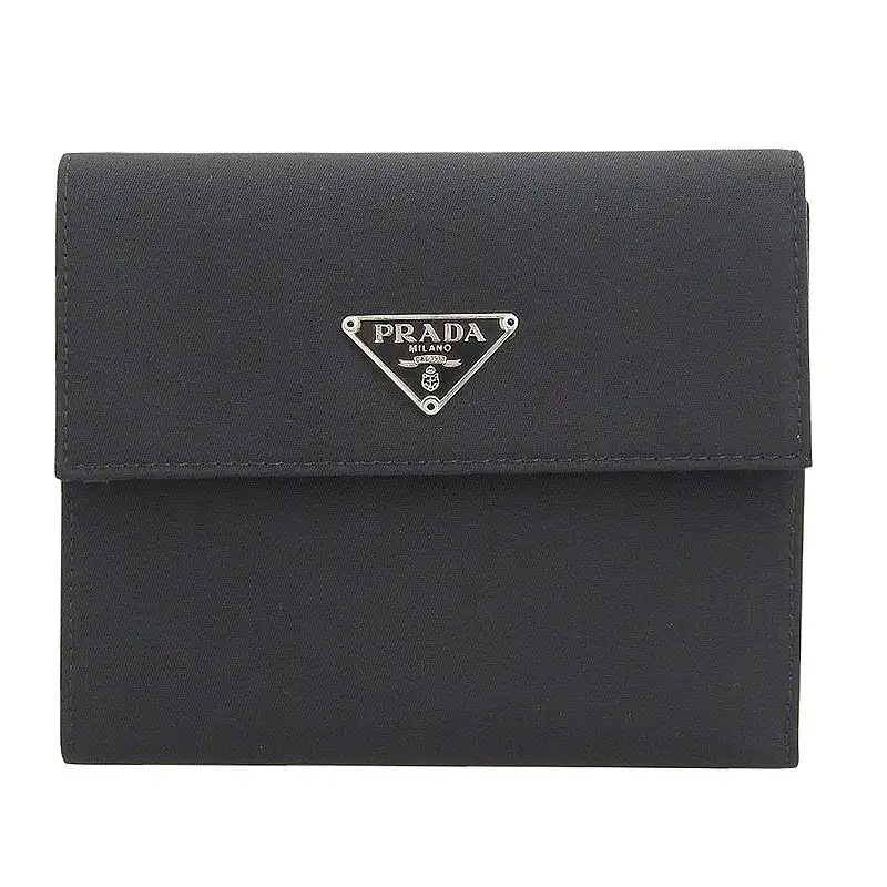 プラダ PRADA 三つ折り財布 ナイロン レザー ブラック M170 中古 OBB0642