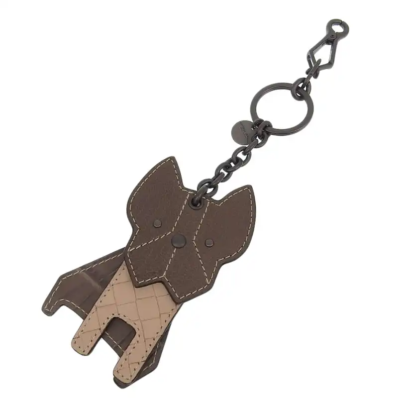 ボッテガヴェネタ BOTTEGA VENETA バッグチャーム ドッグモチーフ 犬 レザー ブラウン 美品 OBJ0301
