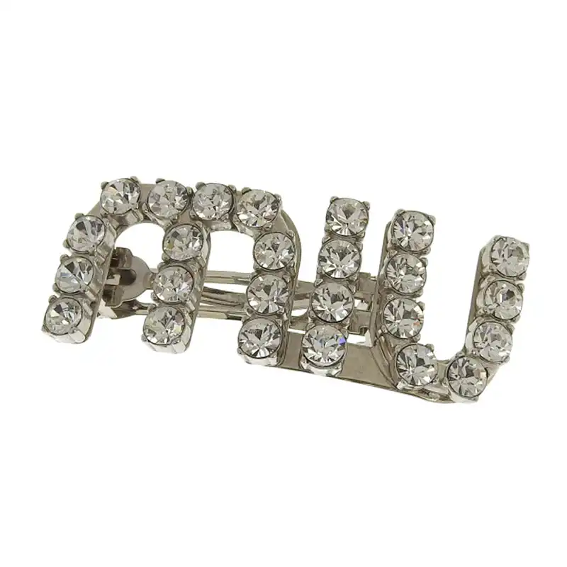 ミュウミュウ MIUMIU ヘアアクセサリー バレッタ ラインストーン シルバー色 中古 OBJ0303