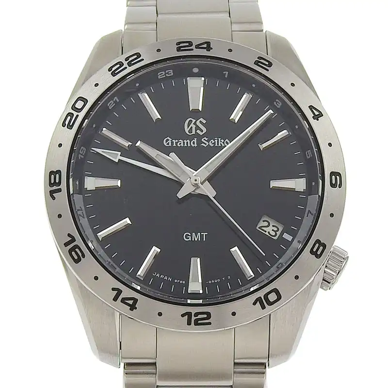 セイコー SEIKO グランドセイコー スポーツコレクション GMT メンズ クォーツ 腕時計 SS 黒文字盤 SBGN027 9F86-OAKO 中古　OW0471