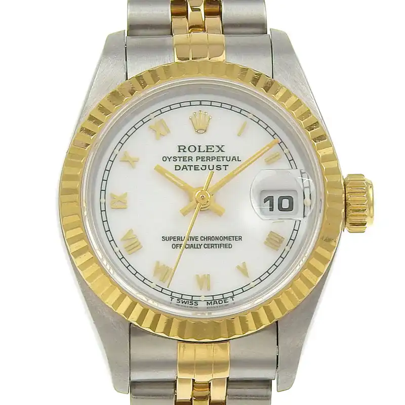 ロレックス ROLEX デイトジャスト レディース 自動巻き 時計 SS/YG ホワイトローマン ホワイト文字盤 W番 1994年 69173 中古 RO0294