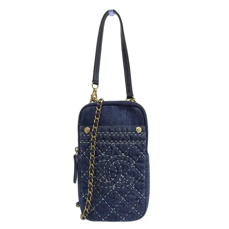 シャネル CHANEL クルーズライン チェーンポシェット ショルダーバッグ スマホショルダー デニム ブルー 29番台 中古 CH1038