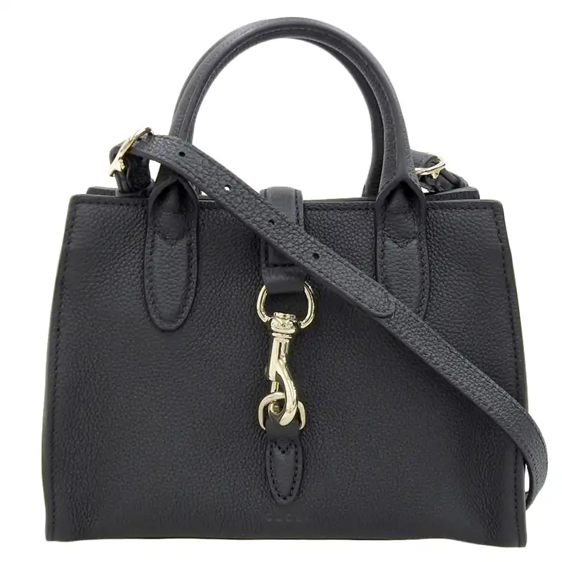 グッチ GUCCI フック クロージャーズ付 スモール トートバッグ 2WAY ハンドバッグ ショルダー レザー ブラック 795349 中古 GU0642